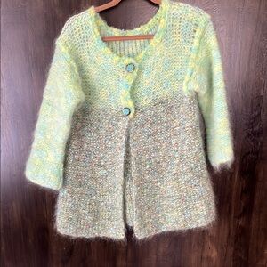 Handmade Knit Cardigan in Green and Gray
